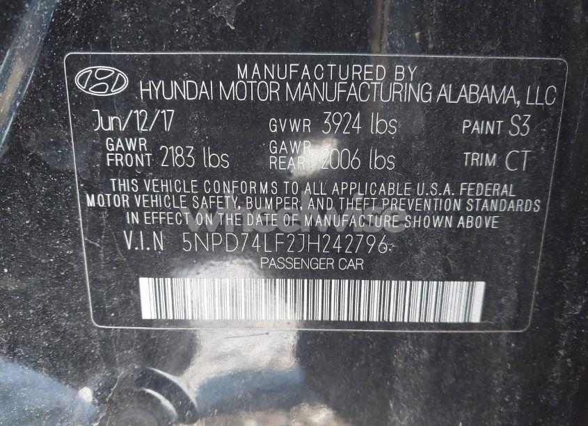 Photo 9 of 2018 Hyundai Elantra SE (VIN 5NPD74LF2JH242796)