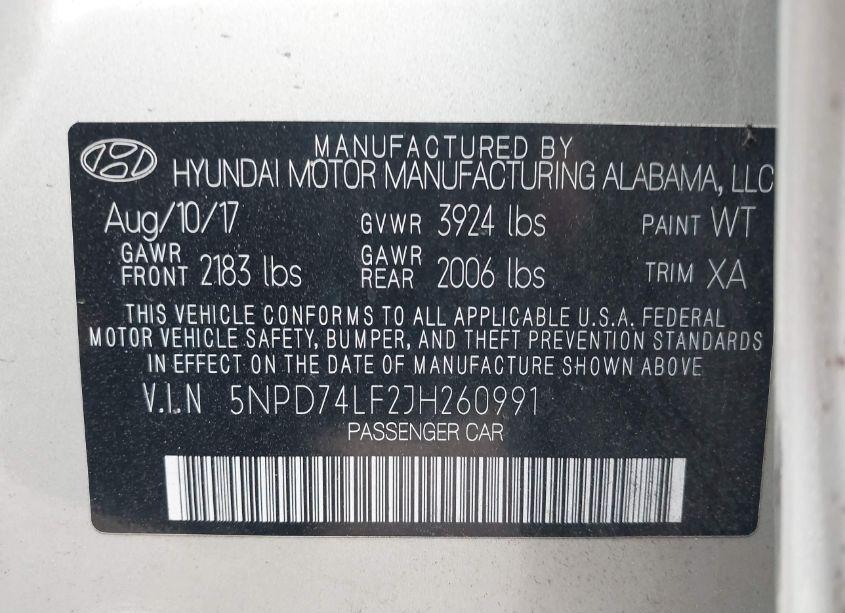 Photo 9 of 2018 Hyundai Elantra SE (VIN 5NPD74LF2JH260991)