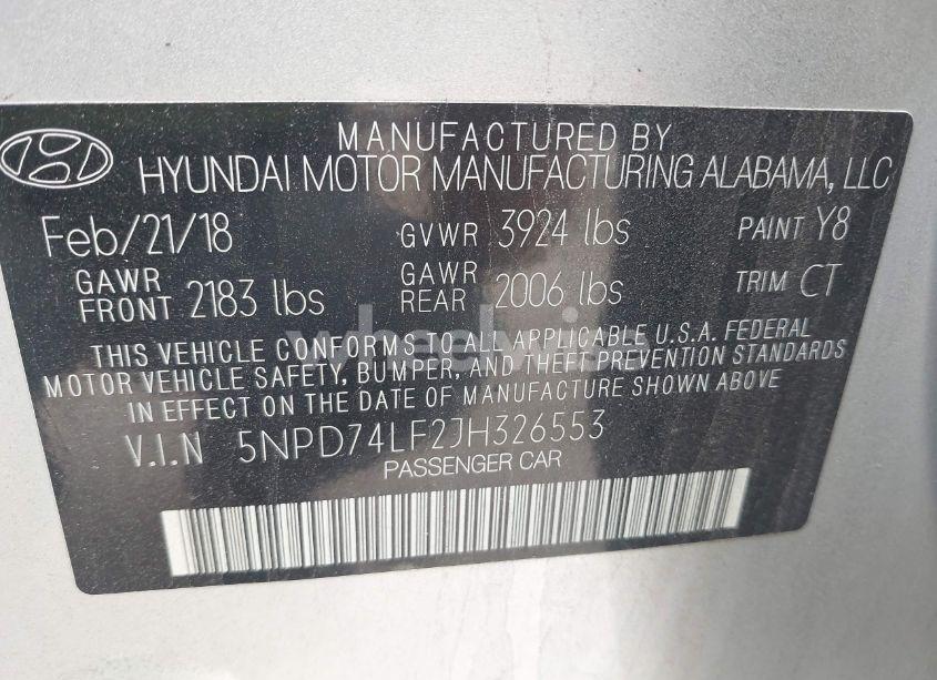 Photo 9 of 2018 Hyundai Elantra SE (VIN 5NPD74LF2JH326553)