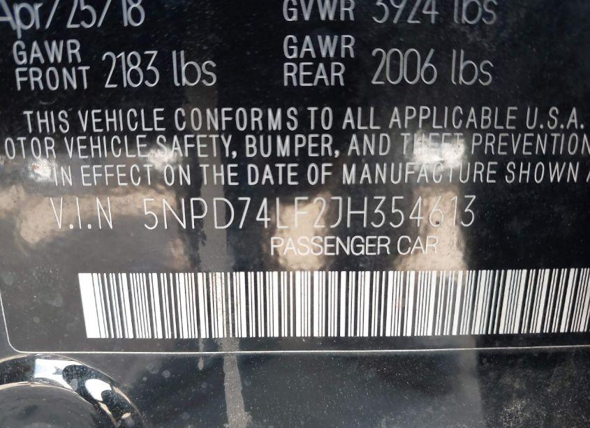 Photo 9 of 2018 Hyundai Elantra SE (VIN 5NPD74LF2JH354613)