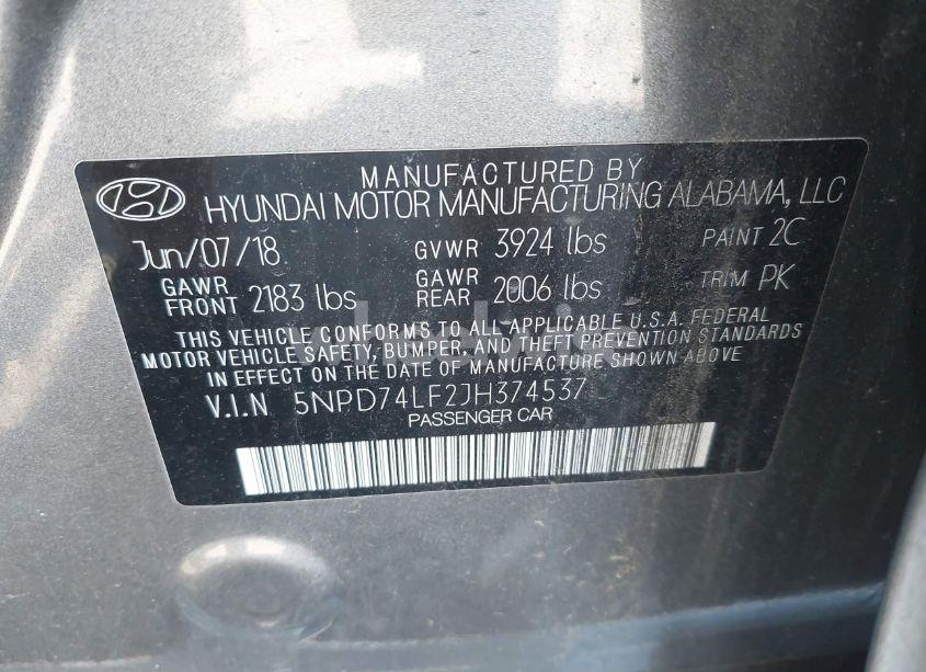 Photo 9 of 2018 Hyundai Elantra SE (VIN 5NPD74LF2JH374537)