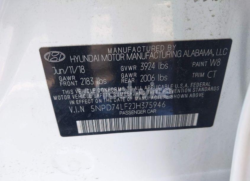 Photo 9 of 2018 Hyundai Elantra SE (VIN 5NPD74LF2JH375946)