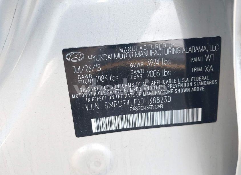 Photo 9 of 2018 Hyundai Elantra SE (VIN 5NPD74LF2JH388230)