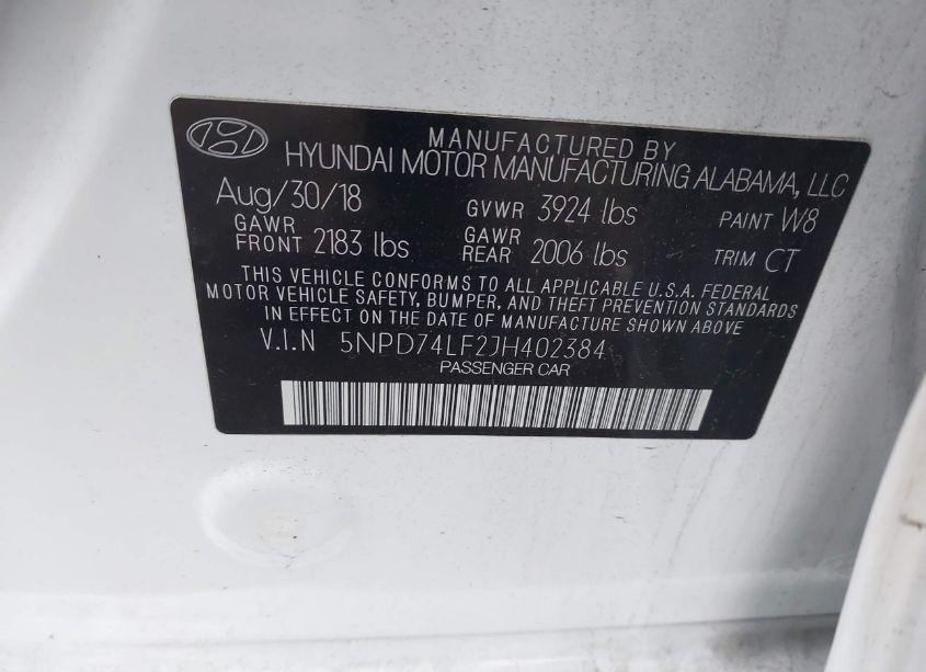 Photo 9 of 2018 Hyundai Elantra SE (VIN 5NPD74LF2JH402384)