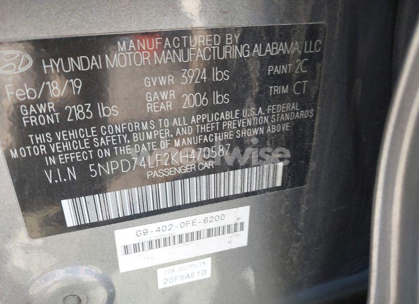 Photo 9 of 2019 Hyundai Elantra SE (VIN 5NPD74LF2KH470587)