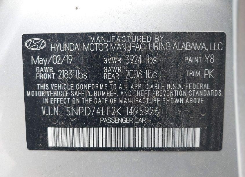 Photo 9 of 2019 Hyundai Elantra SE (VIN 5NPD74LF2KH495926)