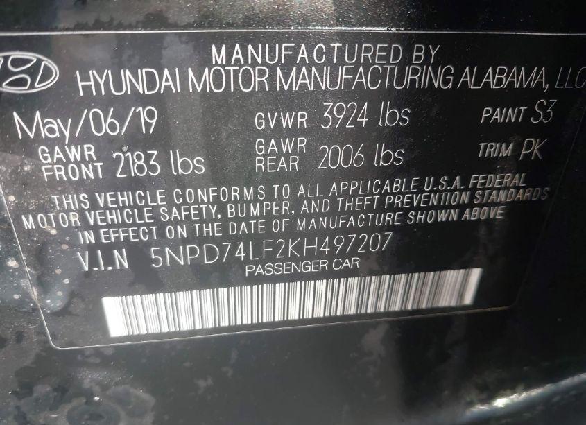 Photo 9 of 2019 Hyundai Elantra SE (VIN 5NPD74LF2KH497207)