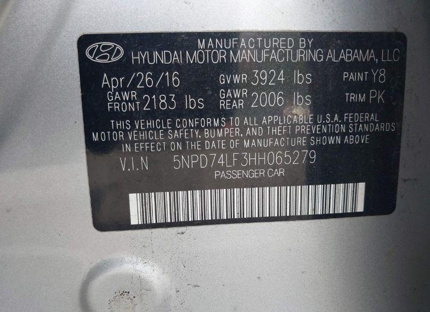 Photo 9 of 2017 Hyundai Elantra SE (VIN 5NPD74LF3HH065279)