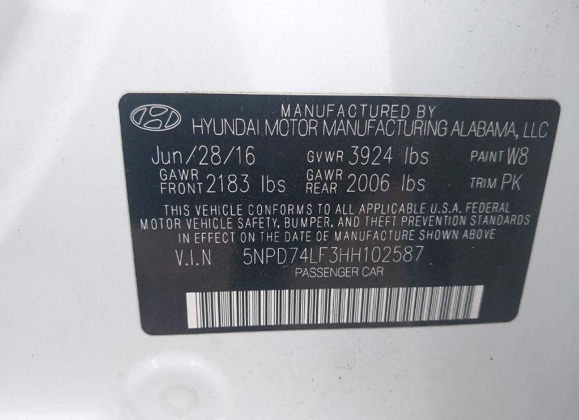 Photo 9 of 2017 Hyundai Elantra SE (VIN 5NPD74LF3HH102587)