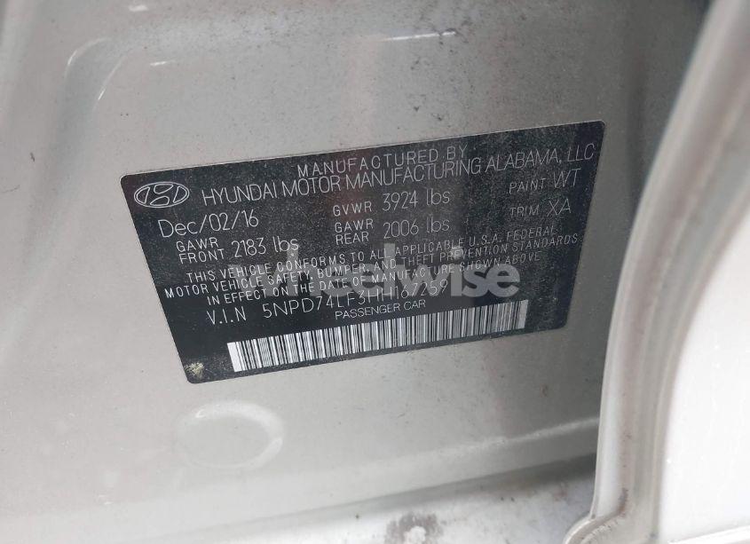 Photo 9 of 2017 Hyundai Elantra SE (VIN 5NPD74LF3HH167259)