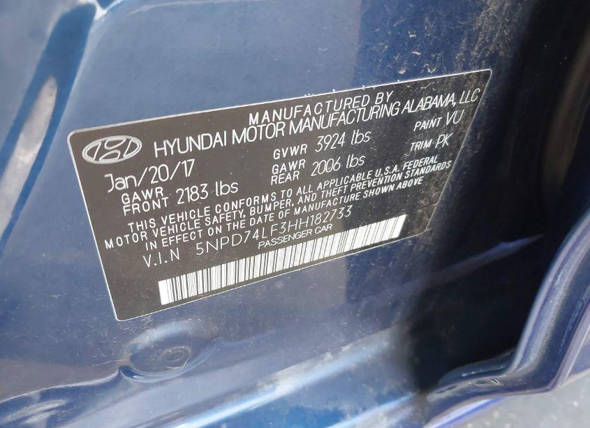 Photo 9 of 2017 Hyundai Elantra SE (VIN 5NPD74LF3HH182733)