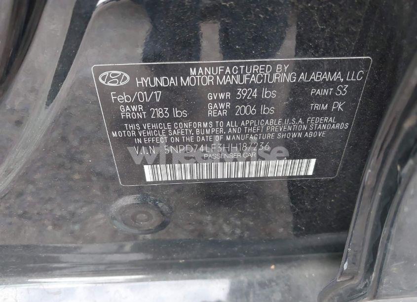 Photo 9 of 2017 Hyundai Elantra SE (VIN 5NPD74LF3HH187236)