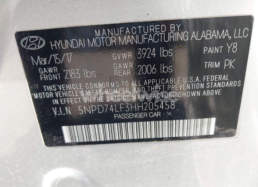 Photo 9 of 2017 Hyundai Elantra SE (VIN 5NPD74LF3HH205458)