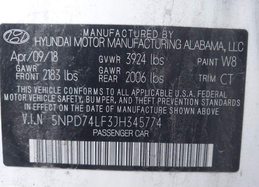 Photo 9 of 2018 Hyundai Elantra SE (VIN 5NPD74LF3JH345774)