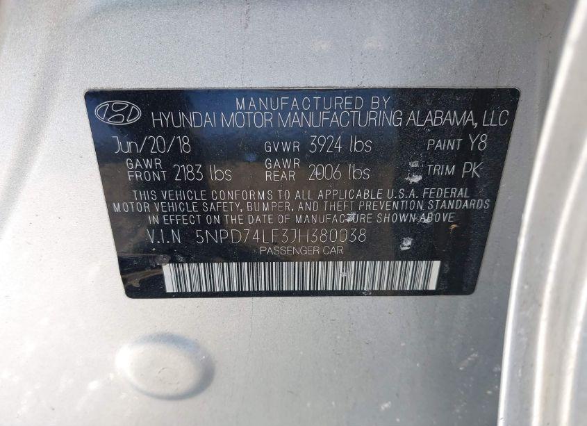 Photo 9 of 2018 Hyundai Elantra SE (VIN 5NPD74LF3JH380038)