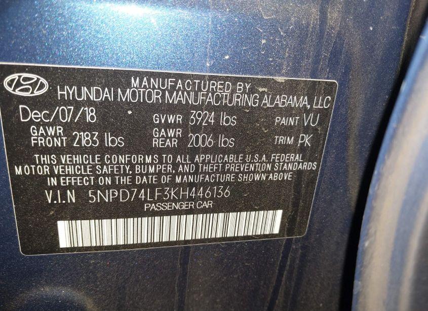 Photo 9 of 2019 Hyundai Elantra SE (VIN 5NPD74LF3KH446136)