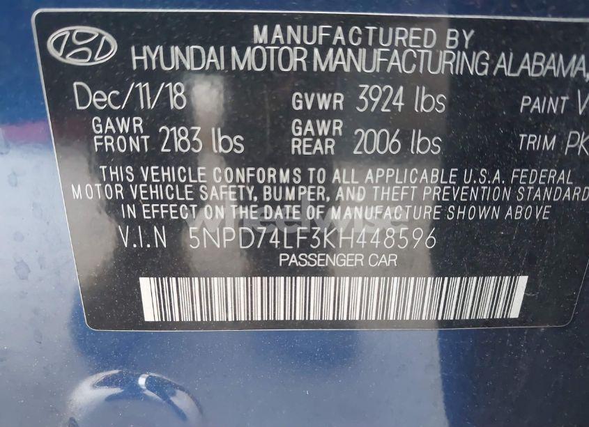 Photo 9 of 2019 Hyundai Elantra SE (VIN 5NPD74LF3KH448596)