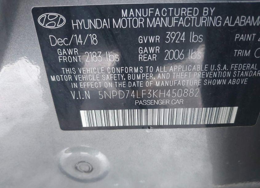 Photo 9 of 2019 Hyundai Elantra SE (VIN 5NPD74LF3KH450882)