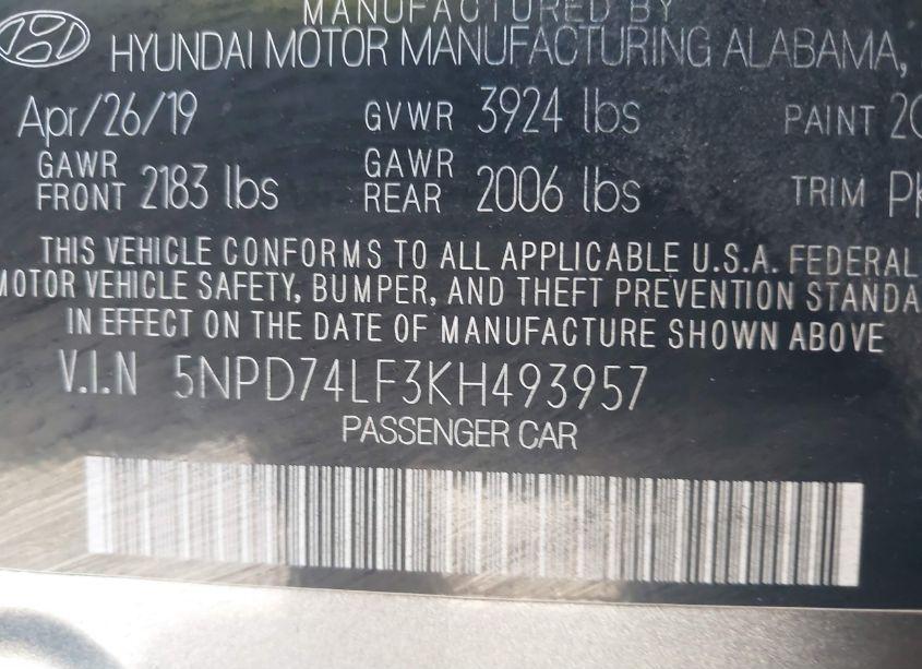 Photo 9 of 2019 Hyundai Elantra SE (VIN 5NPD74LF3KH493957)
