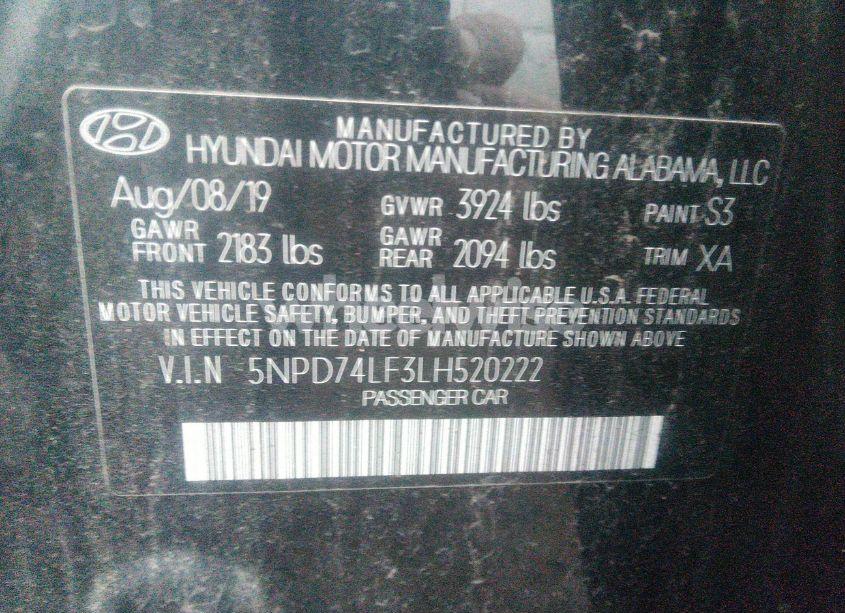 Photo 9 of 2020 Hyundai Elantra SE (VIN 5NPD74LF3LH520222)