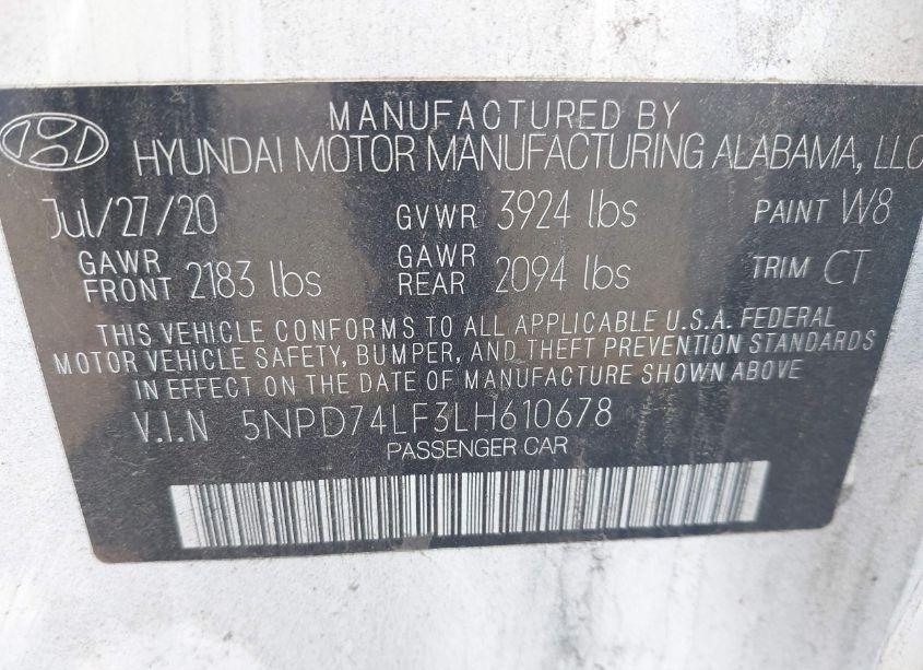Photo 9 of 2020 Hyundai Elantra SE (VIN 5NPD74LF3LH610678)