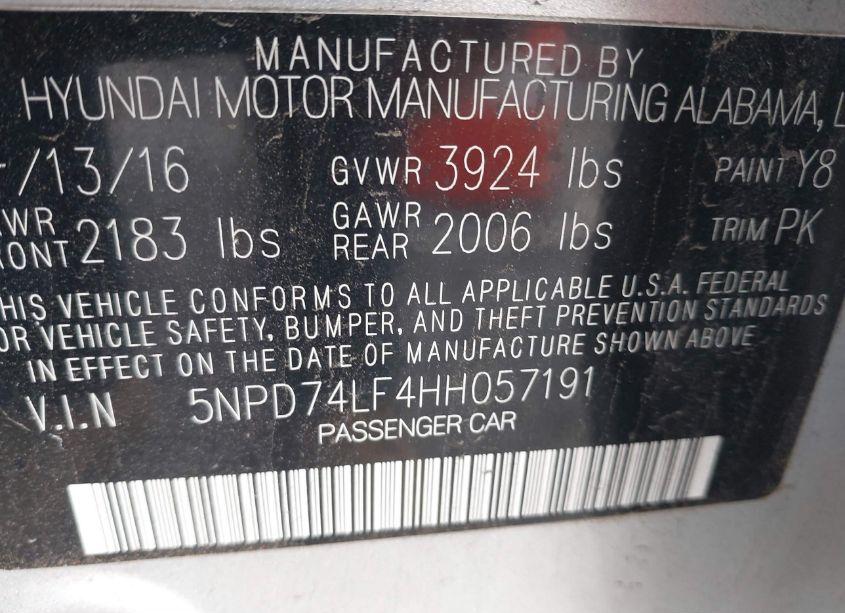 Photo 9 of 2017 Hyundai Elantra SE (VIN 5NPD74LF4HH057191)