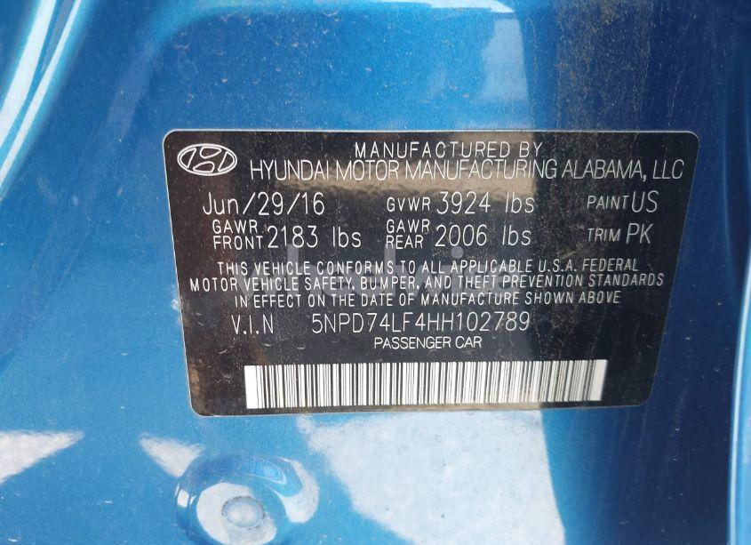 Photo 9 of 2017 Hyundai Elantra SE (VIN 5NPD74LF4HH102789)