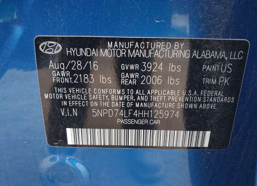 Photo 9 of 2017 Hyundai Elantra SE (VIN 5NPD74LF4HH125974)