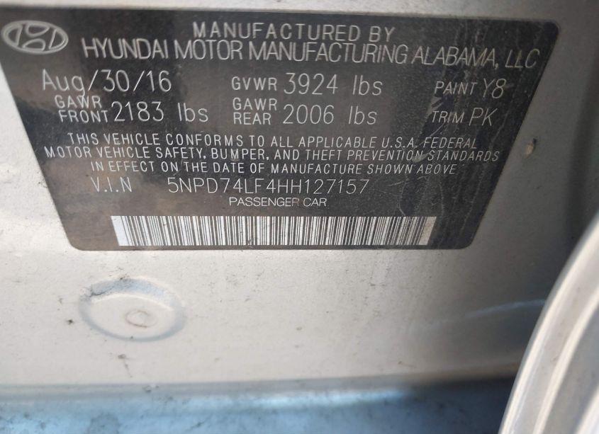 Photo 9 of 2017 Hyundai Elantra SE (VIN 5NPD74LF4HH127157)