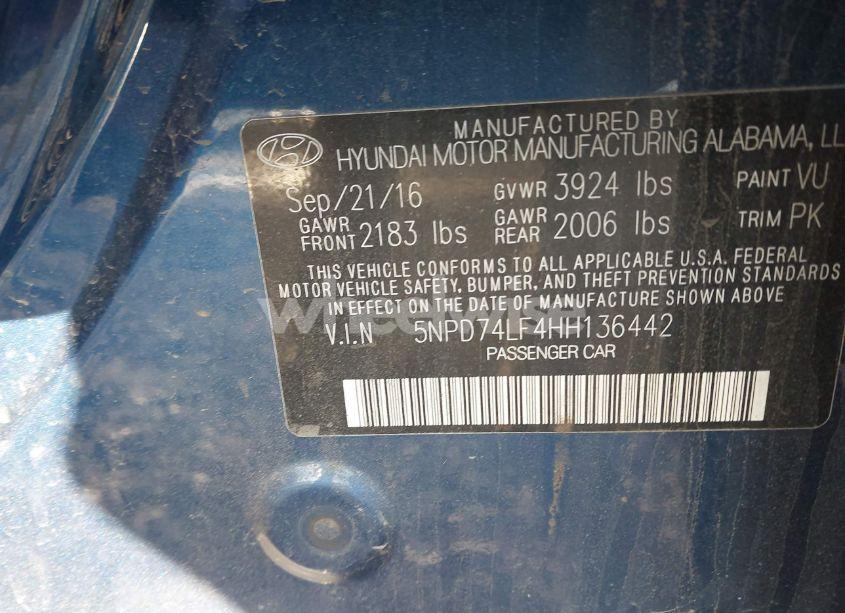 Photo 9 of 2017 Hyundai Elantra SE (VIN 5NPD74LF4HH136442)