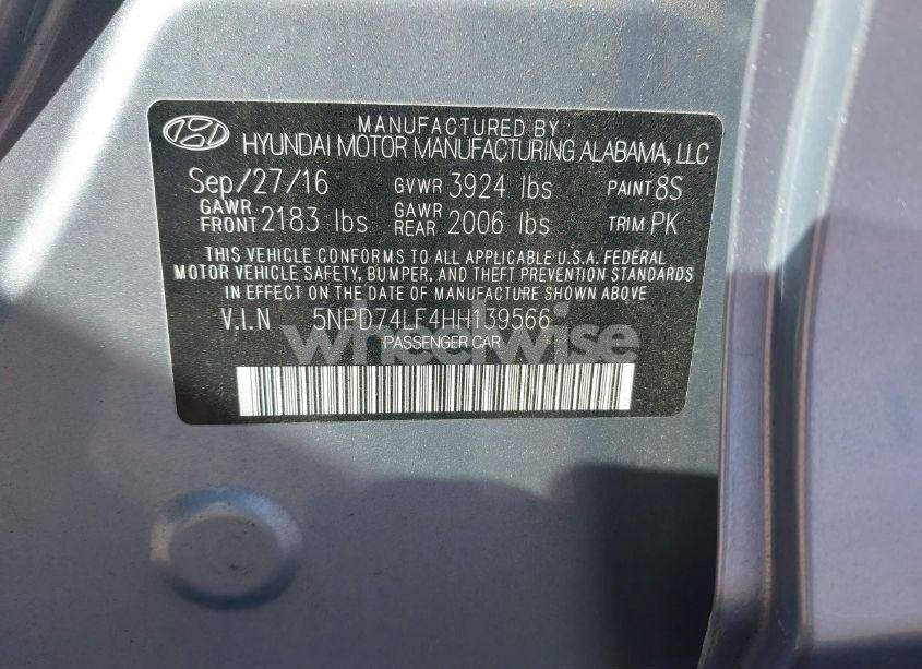 Photo 9 of 2017 Hyundai Elantra SE (VIN 5NPD74LF4HH139566)