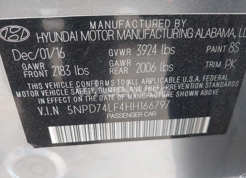 Photo 9 of 2017 Hyundai Elantra SE (VIN 5NPD74LF4HH166797)