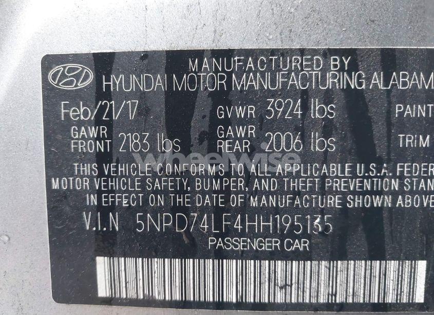 Photo 9 of 2017 Hyundai Elantra SE (VIN 5NPD74LF4HH195135)