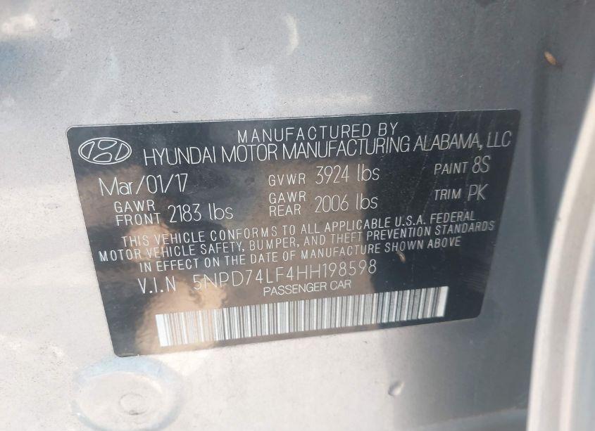 Photo 9 of 2017 Hyundai Elantra SE (VIN 5NPD74LF4HH198598)