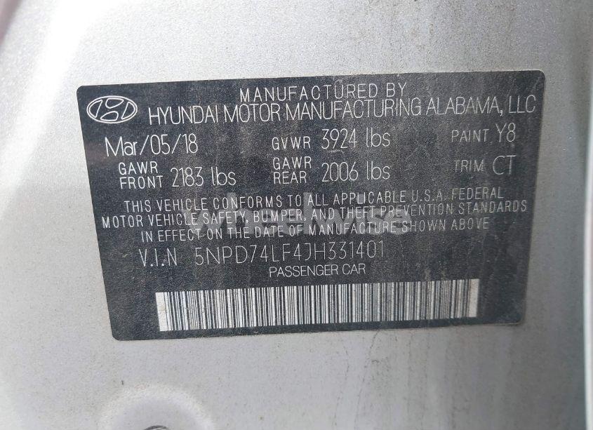 Photo 9 of 2018 Hyundai Elantra SE (VIN 5NPD74LF4JH331401)