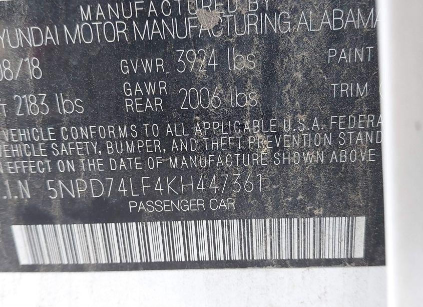 Photo 9 of 2019 Hyundai Elantra SE (VIN 5NPD74LF4KH447361)