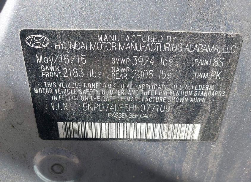 Photo 9 of 2017 Hyundai Elantra SE (VIN 5NPD74LF5HH077109)