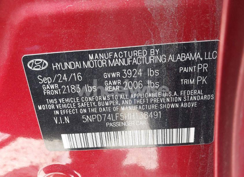 Photo 9 of 2017 Hyundai Elantra SE (VIN 5NPD74LF5HH138491)