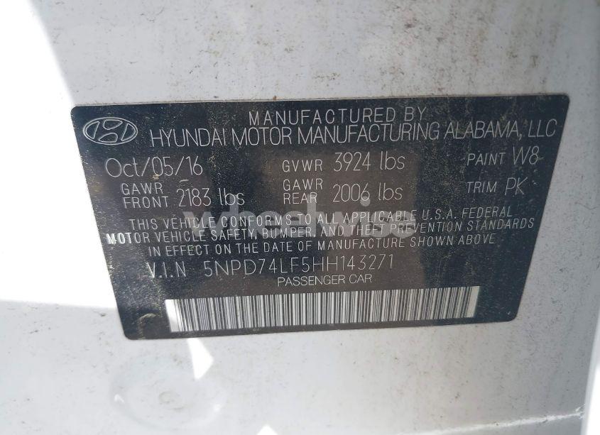 Photo 9 of 2017 Hyundai Elantra SE (VIN 5NPD74LF5HH143271)