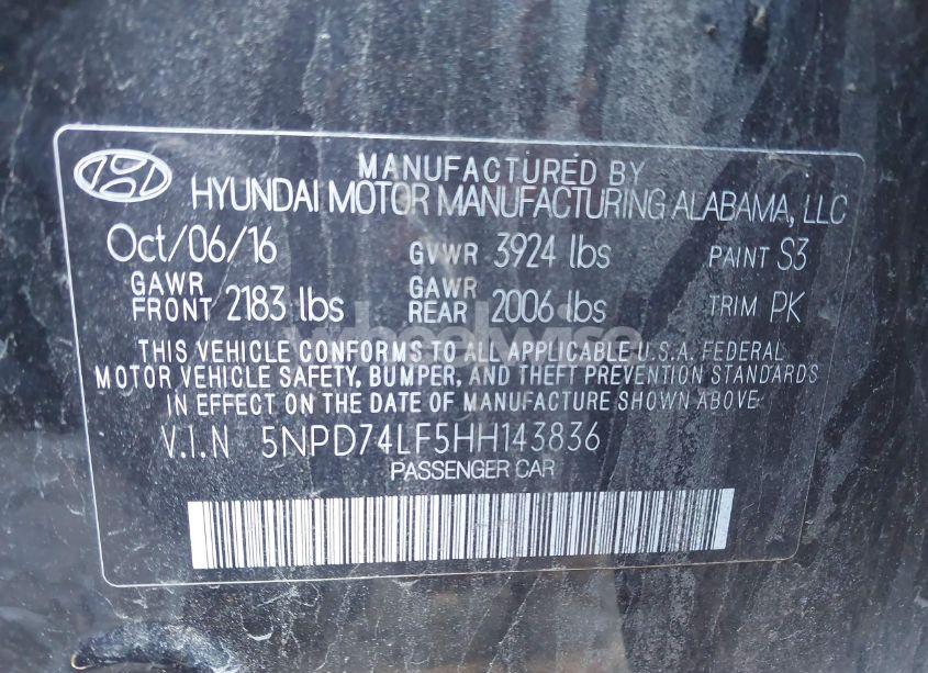 Photo 9 of 2017 Hyundai Elantra SE (VIN 5NPD74LF5HH143836)