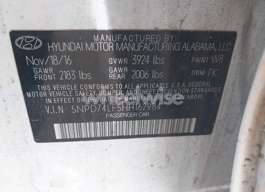 Photo 9 of 2017 Hyundai Elantra SE (VIN 5NPD74LF5HH162984)