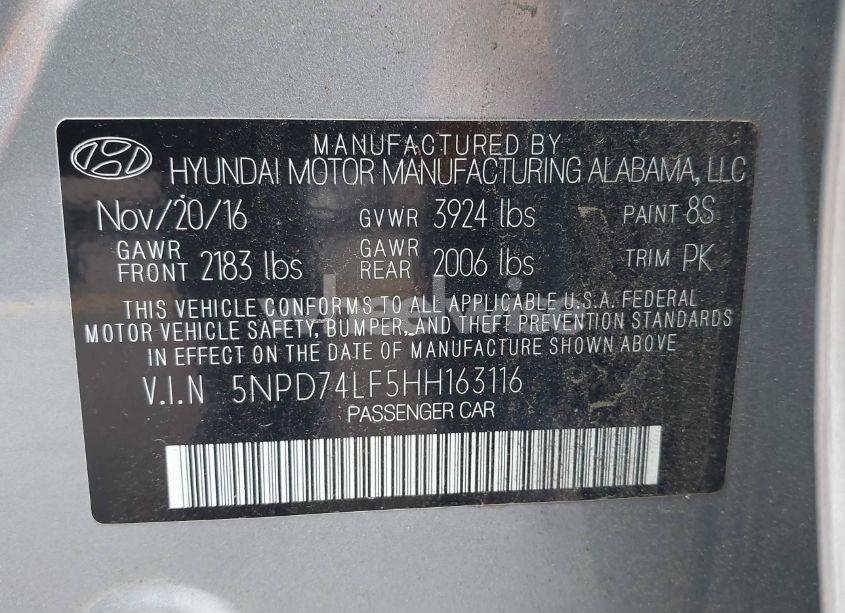 Photo 9 of 2017 Hyundai Elantra SE (VIN 5NPD74LF5HH163116)