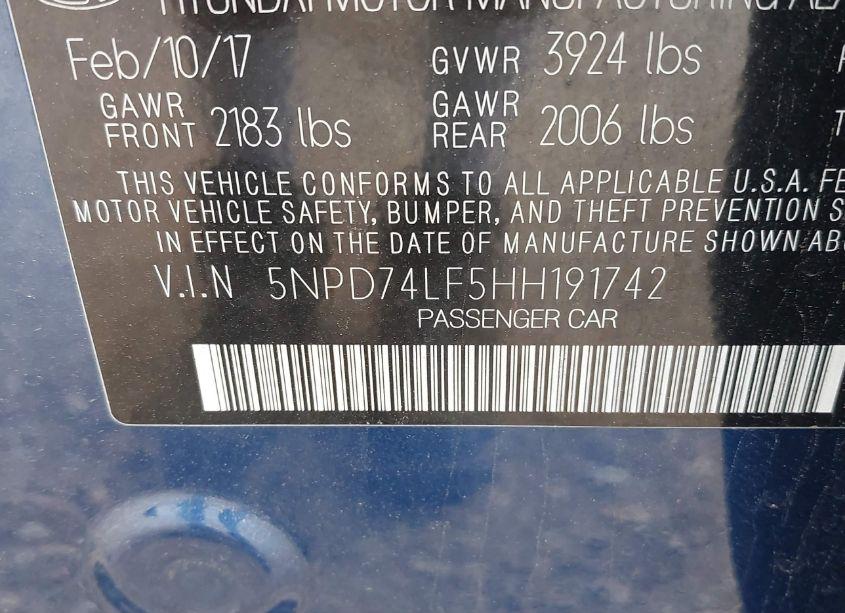 Photo 9 of 2017 Hyundai Elantra SE (VIN 5NPD74LF5HH191742)