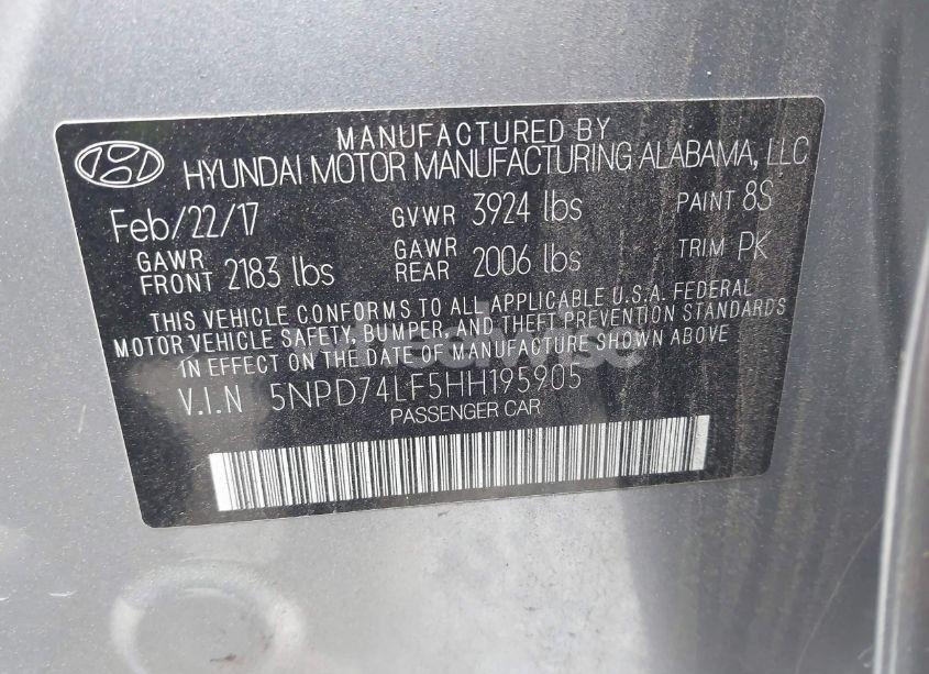 Photo 9 of 2017 Hyundai Elantra SE (VIN 5NPD74LF5HH195905)