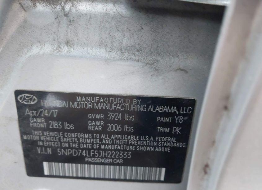 Photo 7 of 2018 Hyundai Elantra SE (VIN 5NPD74LF5JH222333)