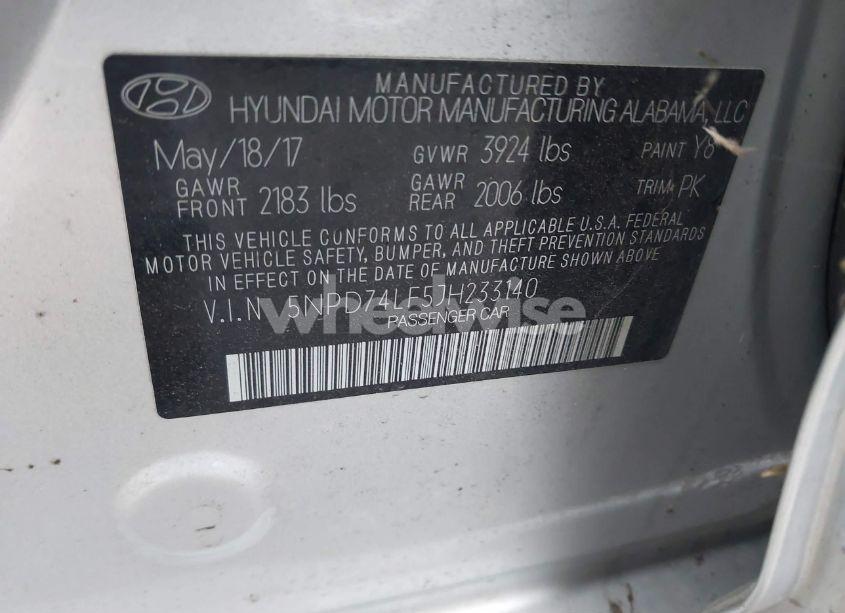 Photo 9 of 2018 Hyundai Elantra SE (VIN 5NPD74LF5JH233140)