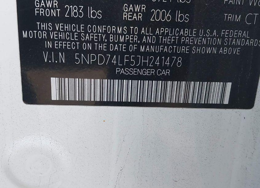 Photo 9 of 2018 Hyundai Elantra SE (VIN 5NPD74LF5JH241478)