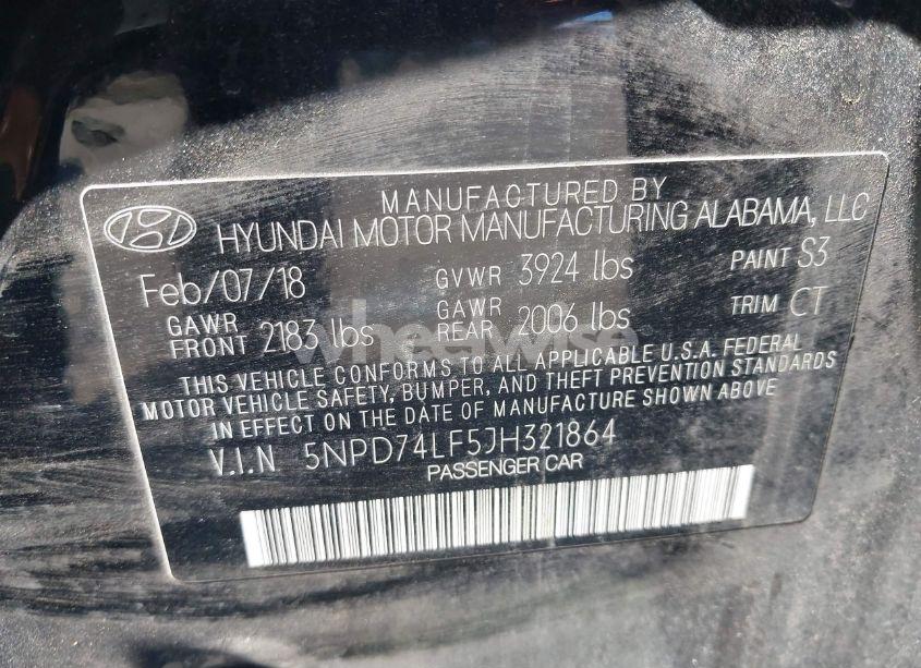 Photo 9 of 2018 Hyundai Elantra SE (VIN 5NPD74LF5JH321864)