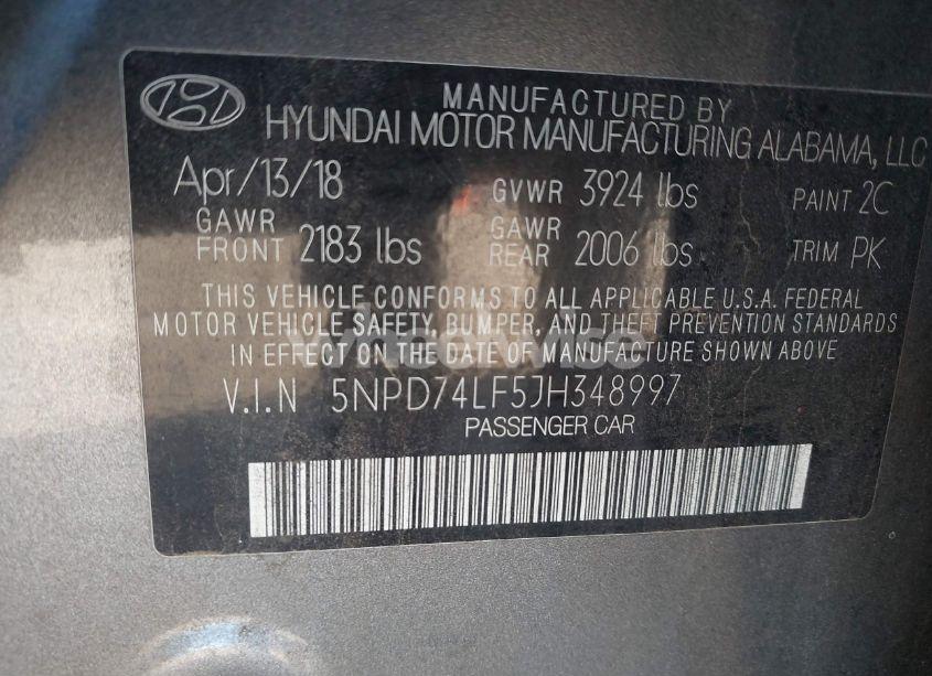 Photo 9 of 2018 Hyundai Elantra SE (VIN 5NPD74LF5JH348997)