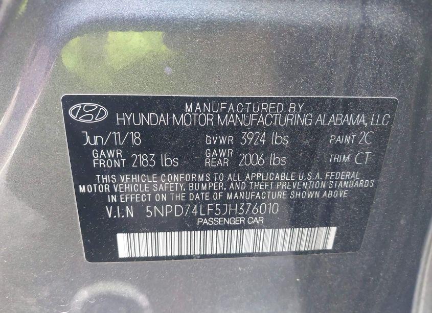 Photo 9 of 2018 Hyundai Elantra SE (VIN 5NPD74LF5JH376010)